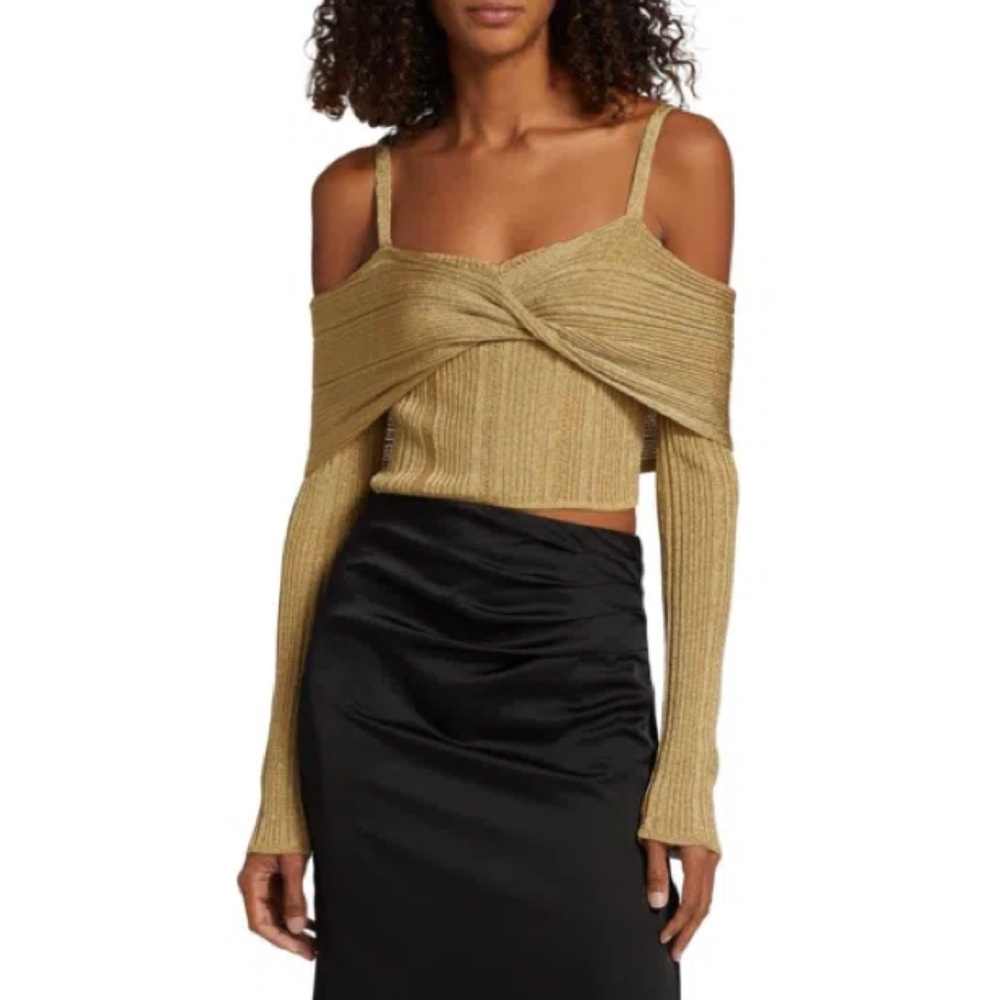 NWT Jason Wu Collection Gold Metallic Off Shoulder Knit Top L